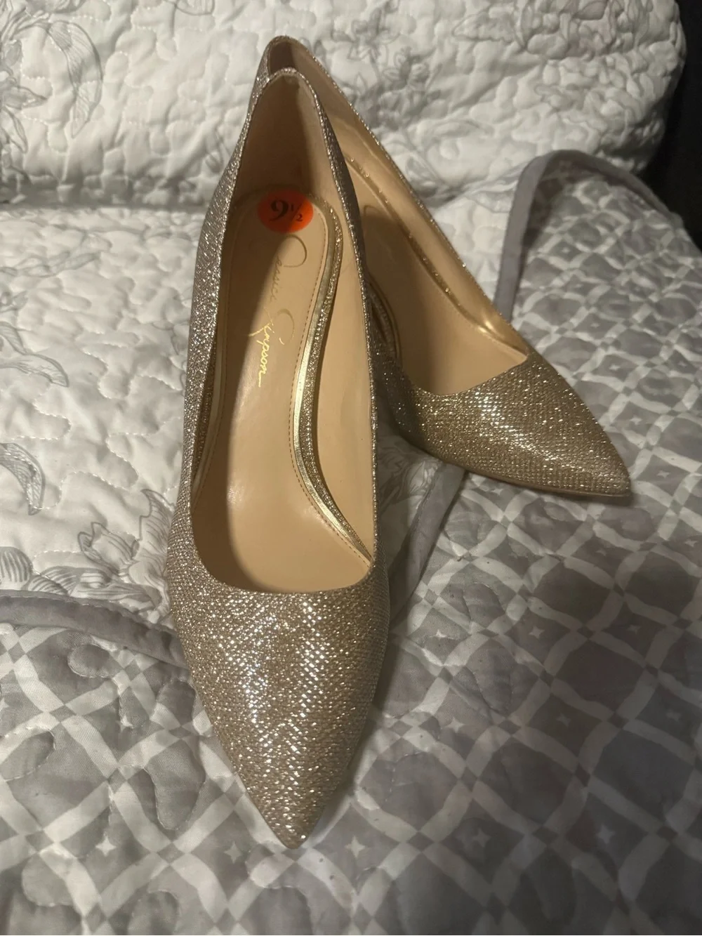 Jessica Simpson Glitter Pointed Toe Pumps in Gold
